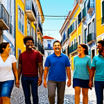 애니메이션 기획과 문화 차이를 반영한 기획법 - Lisbon Neighborhood Animation Still**

"A group of fully clothed, diverse friends are laughing in a ...