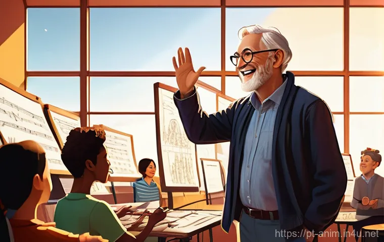 애니메이션 기획사의 리더십 역할 - **Prompt: "The Creative Conductor"**
"A vibrant, high-angle wide shot of a bustling animation s...