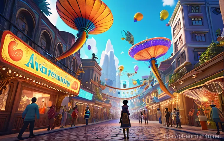 애니메이션 기획사의 디지털 트렌드 적응 - **Prompt 1: AI-Powered Animation Studio of the Future**
    "A vibrant, high-tech animation studio b...